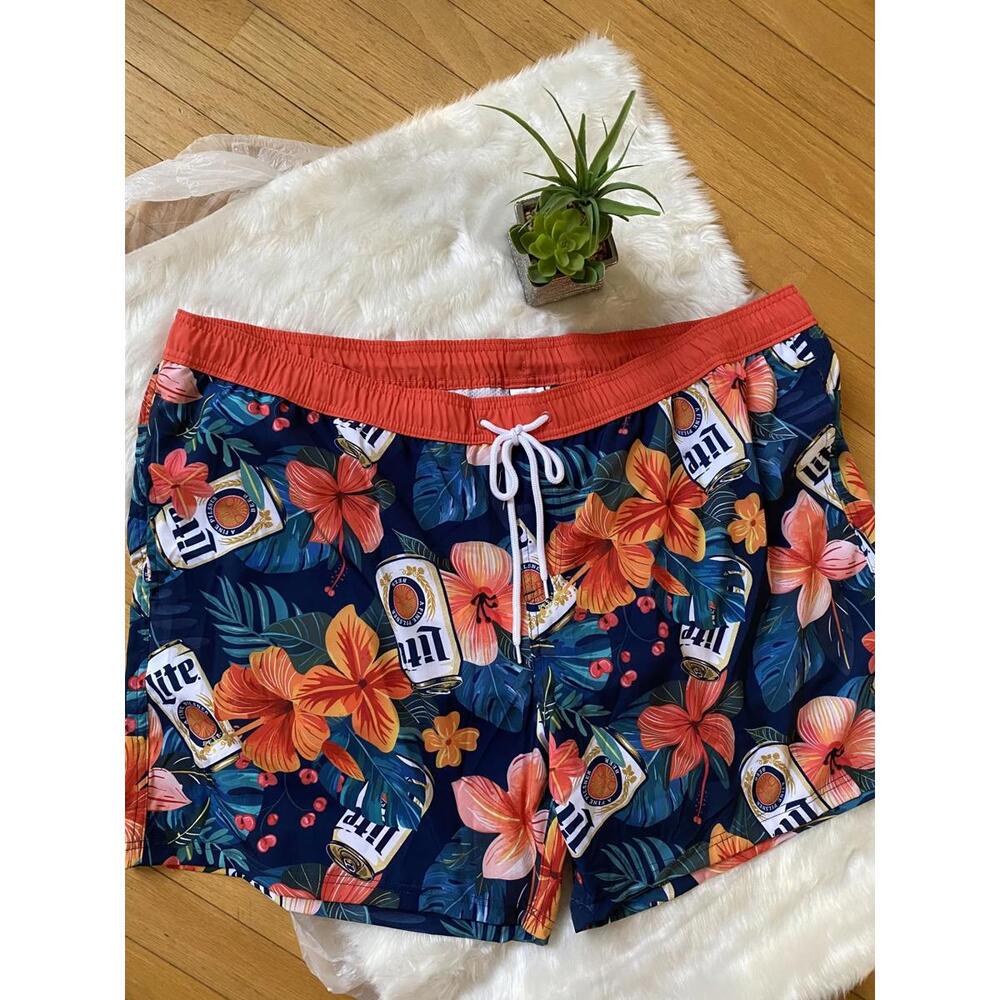Miller Lite Men's Floral Print Swim Trunks 3XL